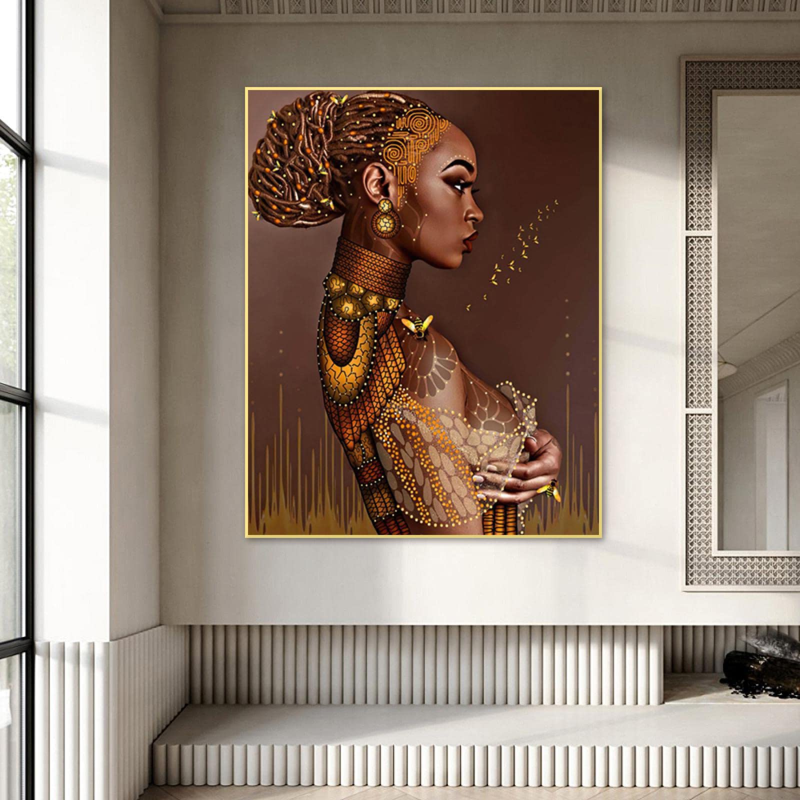 Amazon｜メイクアップアフリカの黒人女性キャンバス絵画黒人少女と蜂